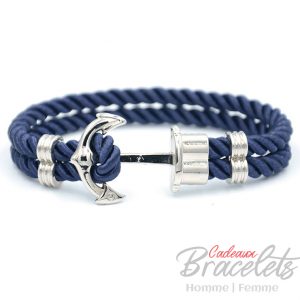 Bracelet Ancre platiné Nylon bleu