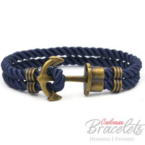 Bracelet Ancre bronzé Nylon bleu