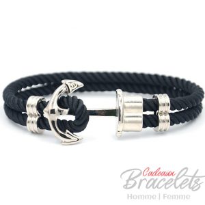 Bracelet ancre platiné nylon noir