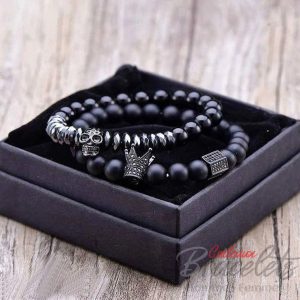 Bracelets pierre perle crâne et couronne (lot de 2)