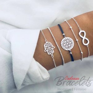 Ensemble de bracelets infini et khmissa (main de Fatima) porte bonheur pour femmes (lot de 5)