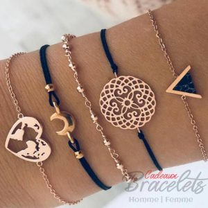 Ensemble de bracelets doré avec cœur monde et lune (lot de 5)