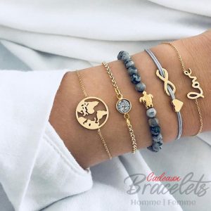 Ensemble de bracelets doré avec love infinité monde et tortue (lot de 5)