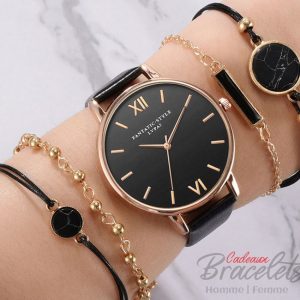 Montre en cuir et 4 bracelets